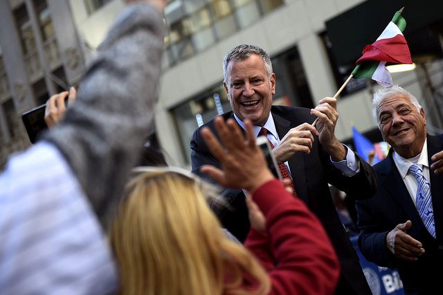 Mayor de Blasio marches in the 2016 Columbus Day Parade